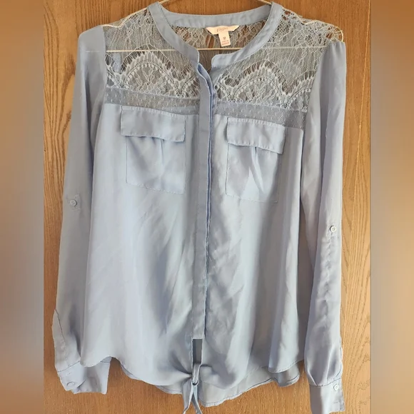 Candie's Light Blue Lace Detail Blouse - Picture 1 of 4